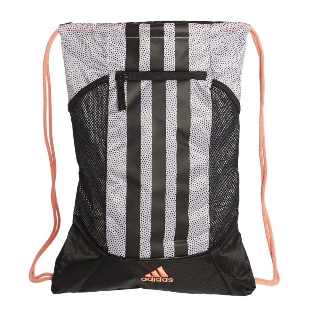 New Adidas Fat Stripes II Sack Pack, One Size (White Grip/Black/Sun Glow)